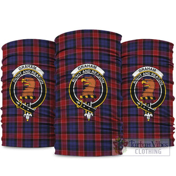 Graham of Menteith Red Tartan Neck Gaiters, Tartan Bandanas, Tartan Head Band with Family Crest