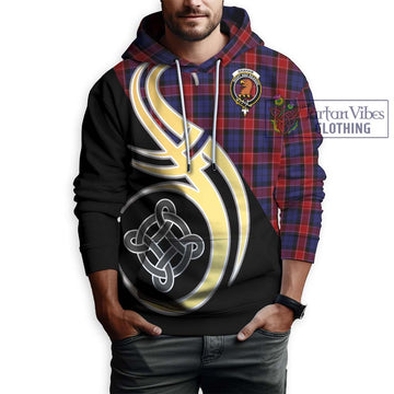 Graham of Menteith Red Tartan Hoodie with Family Crest and Celtic Symbol Style