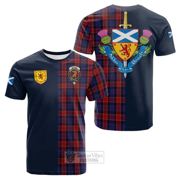 Graham of Menteith Red Tartan Cotton T-shirt Alba with Scottish Lion Royal Arm Half Style