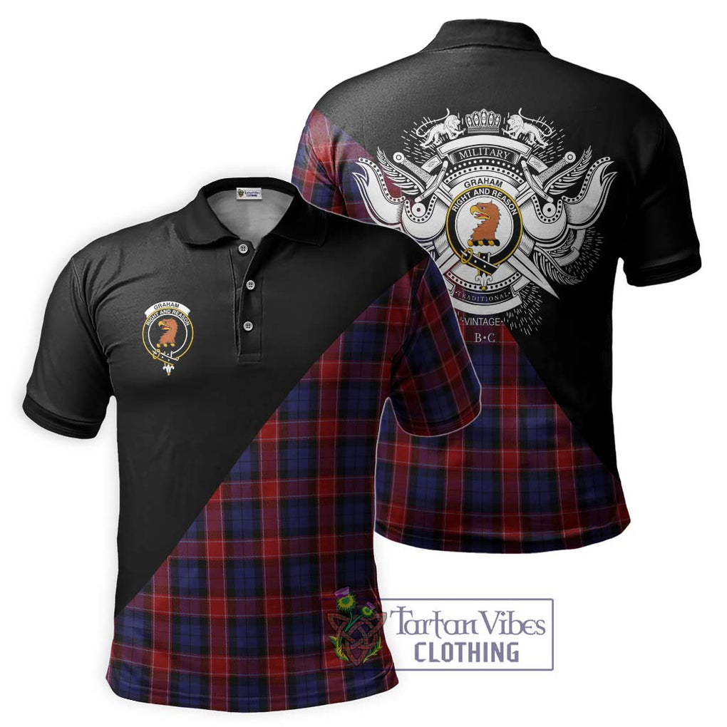 Graham of Menteith Red Tartan Polo Shirt with Family Crest and Military Logo Style Kid - Tartanvibesclothing Shop