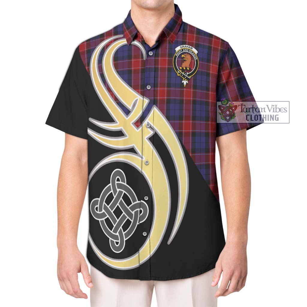 Graham of Menteith Red Tartan Short Sleeve Button Shirt with Family Crest and Celtic Symbol Style Kid - Tartan Vibes Clothing