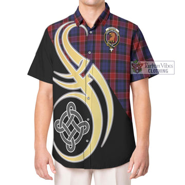 Graham of Menteith Red Tartan Short Sleeve Button Shirt with Family Crest and Celtic Symbol Style