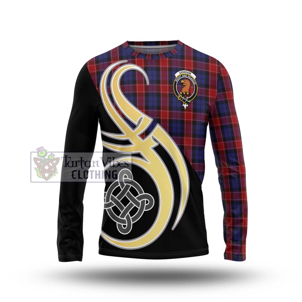 Graham of Menteith Red Tartan Long Sleeve T-Shirt with Family Crest and Celtic Symbol Style Unisex - Tartan Vibes Clothing