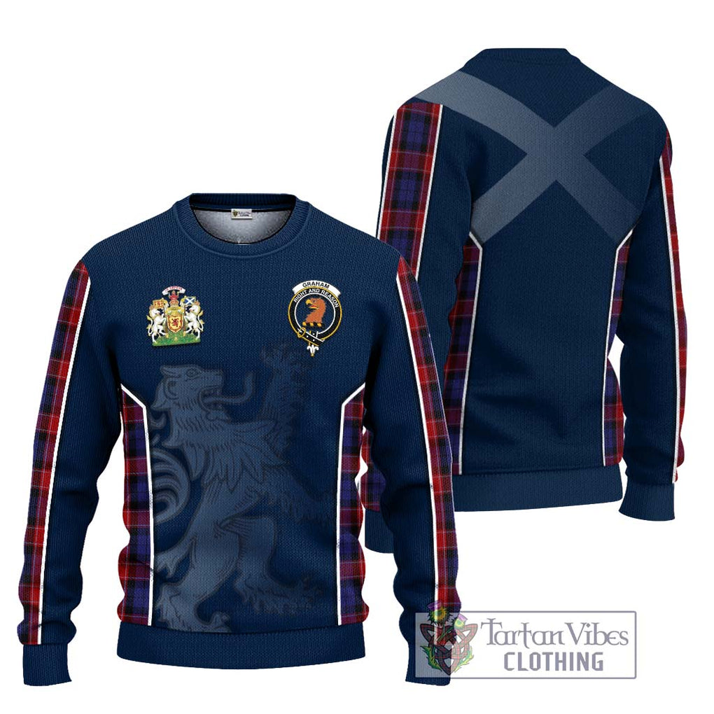 Graham of Menteith Red Tartan Knitted Sweater with Family Crest and Lion Rampant Vibes Sport Style Unisex - Tartan Vibes Clothing