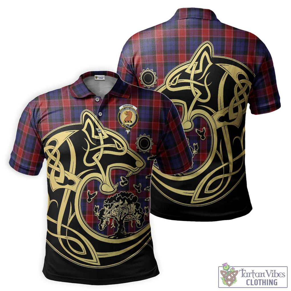 Graham of Menteith Red Tartan Polo Shirt with Family Crest Celtic Wolf Style Kid - Tartanvibesclothing Shop