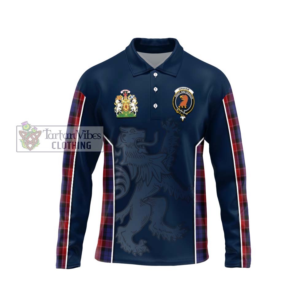 Graham of Menteith Red Tartan Long Sleeve Polo Shirt with Family Crest and Lion Rampant Vibes Sport Style Unisex - Tartan Vibes Clothing