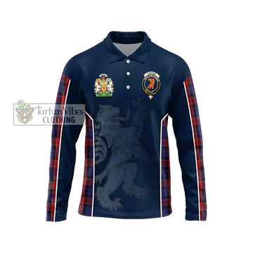 Graham of Menteith Red Tartan Long Sleeve Polo Shirt with Family Crest and Lion Rampant Vibes Sport Style