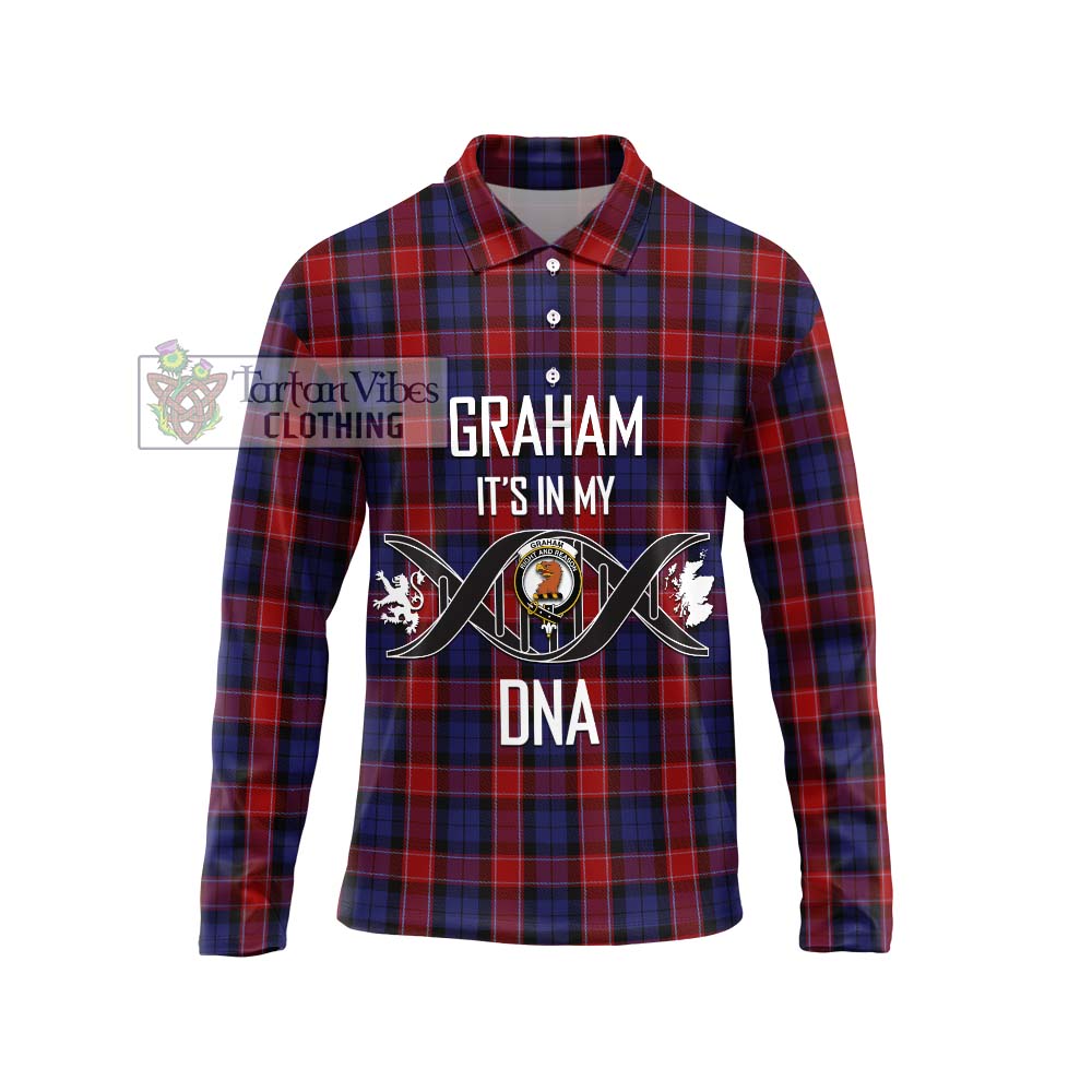 Graham of Menteith Red Tartan Long Sleeve Polo Shirt with Family Crest DNA In Me Style Unisex - Tartanvibesclothing Shop