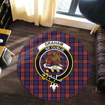 Graham of Menteith Red Tartan Round Rug with Family Crest