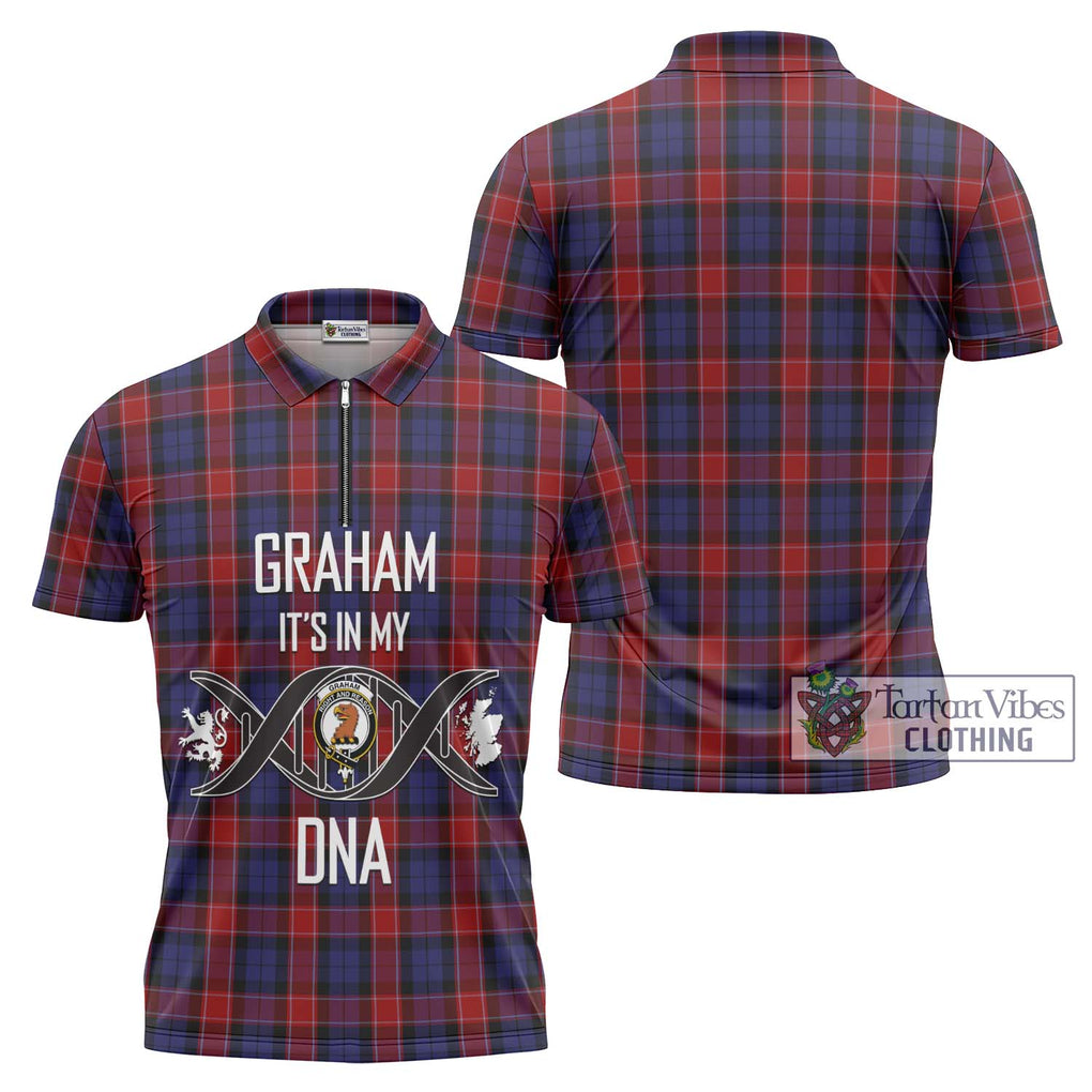 Graham of Menteith Red Tartan Zipper Polo Shirt with Family Crest DNA In Me Style Unisex - Tartanvibesclothing Shop