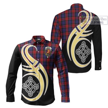 Graham of Menteith Red Tartan Long Sleeve Button Shirt with Family Crest and Celtic Symbol Style