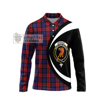 Graham of Menteith Red Tartan Long Sleeve Polo Shirt with Family Crest Circle Style