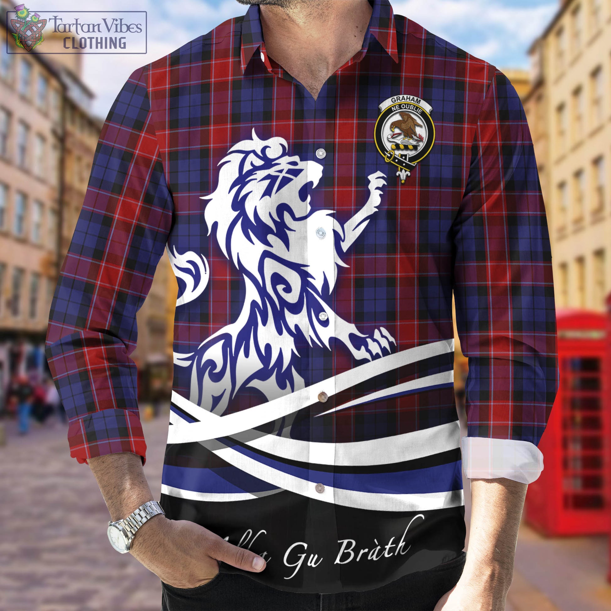 graham-of-menteith-red-tartan-long-sleeve-button-up-shirt-with-alba-gu-brath-regal-lion-emblem