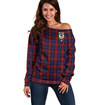 Graham of Menteith Red Tartan Off Shoulder Women Sweater with Family Crest