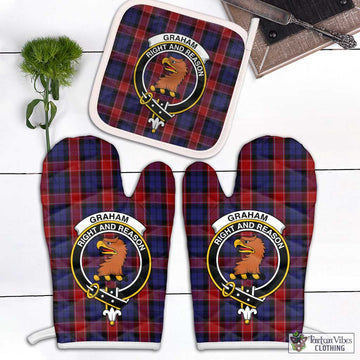 Graham of Menteith Red Tartan Combo Oven Mitt & Pot-Holder with Family Crest