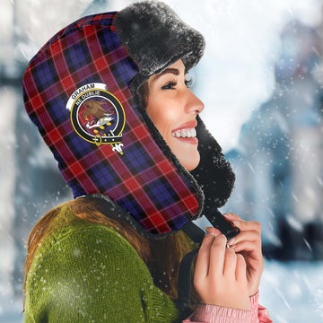 Graham of Menteith Red Tartan Winter Trapper Hat with Family Crest