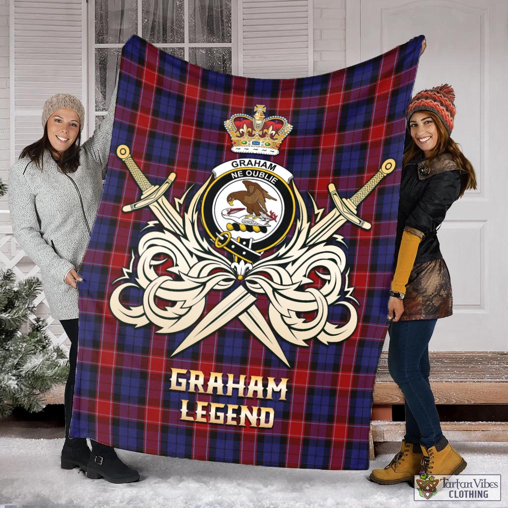 Tartan Vibes Clothing Graham of Menteith Red Tartan Blanket with Clan Crest and the Golden Sword of Courageous Legacy