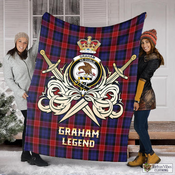 Graham of Menteith Red Tartan Blanket with Clan Crest and the Golden Sword of Courageous Legacy