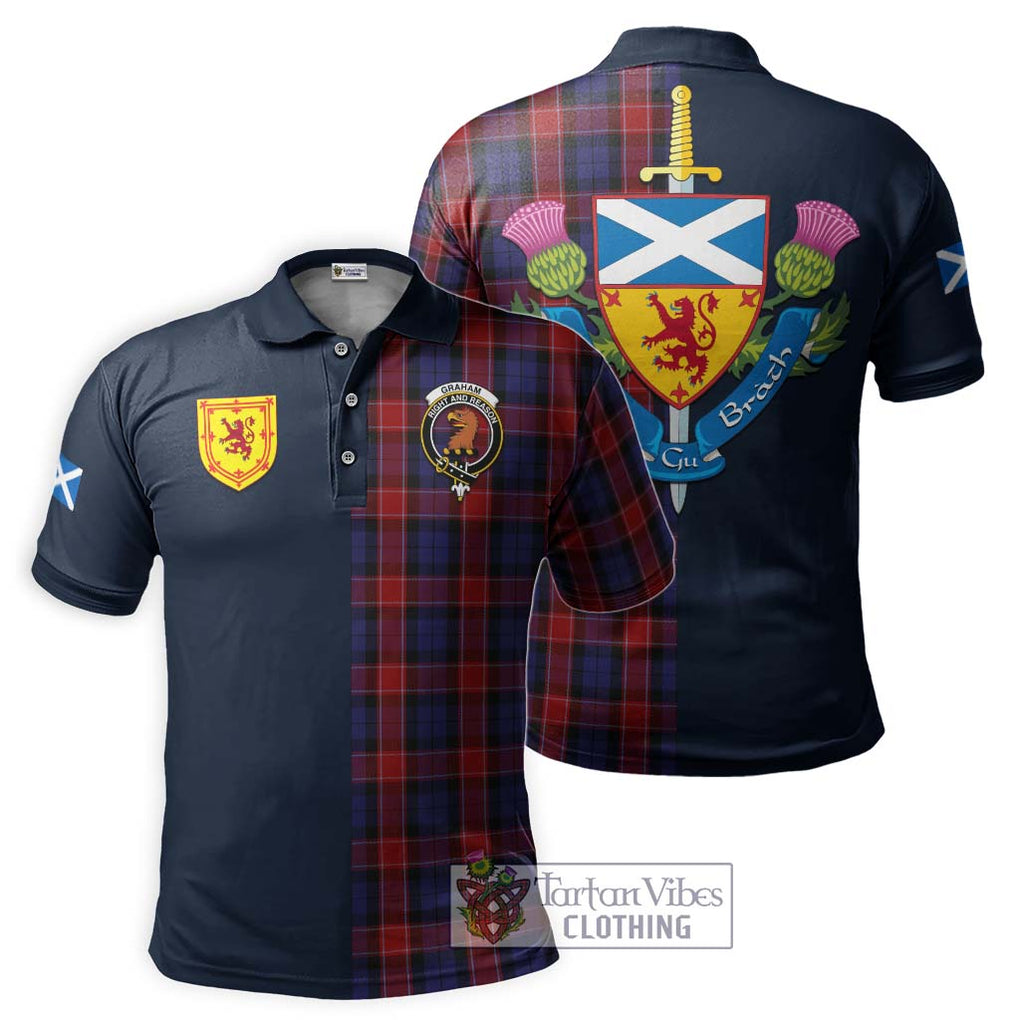 Tartan Vibes Clothing Graham of Menteith Red Tartan Polo Shirt with Scottish Lion Royal Arm Half Style