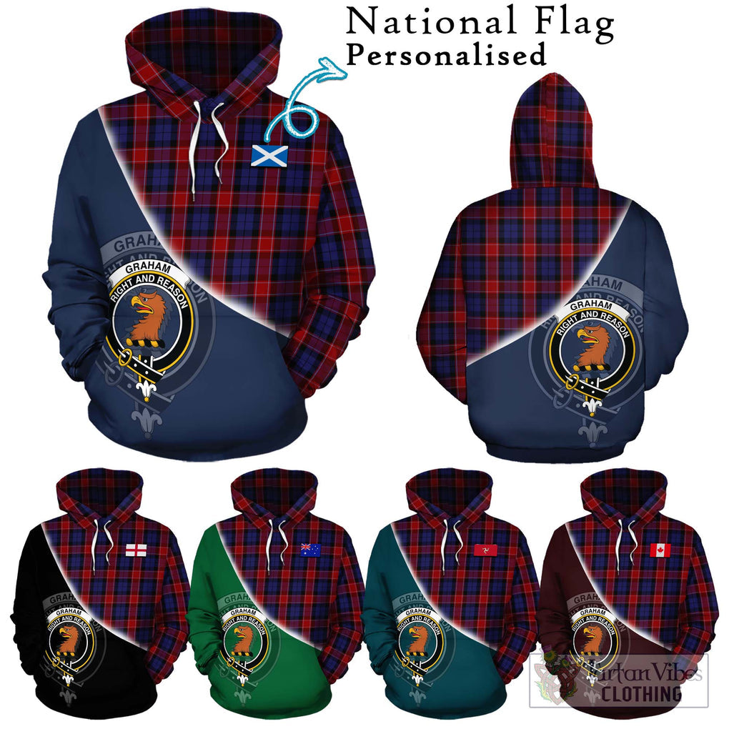 Graham of Menteith Red Tartan Hoodie with Personalised National Flag and Family Crest Half Style Zip Hoodie - Tartanvibesclothing Shop