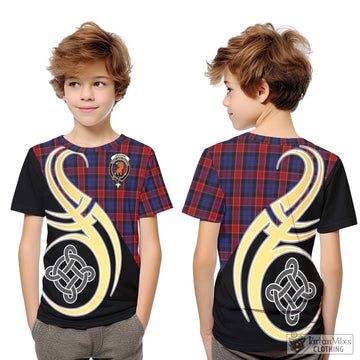 Graham of Menteith Red Tartan Kid T-Shirt with Family Crest and Celtic Symbol Style