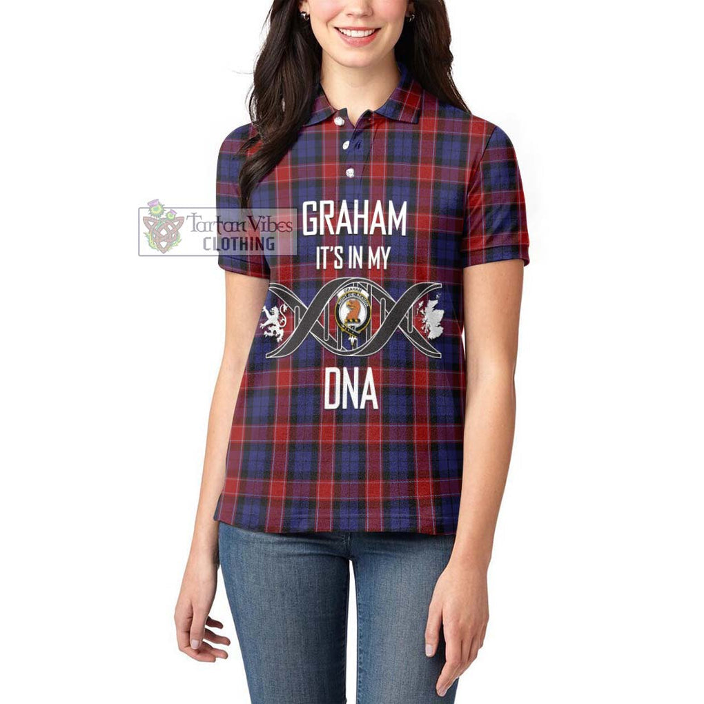 Graham of Menteith Red Tartan Women's Polo Shirt with Family Crest DNA In Me Style Women - Tartanvibesclothing Shop