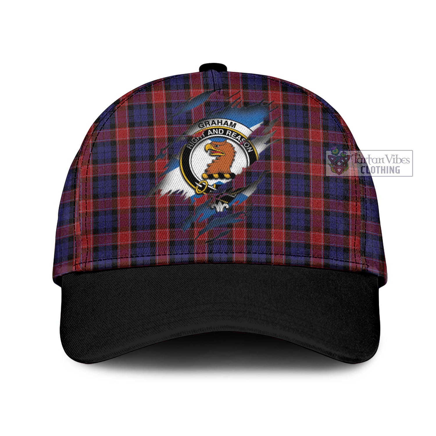 Tartan Vibes Clothing Graham of Menteith Red Tartan Classic Cap with Family Crest In Me Style