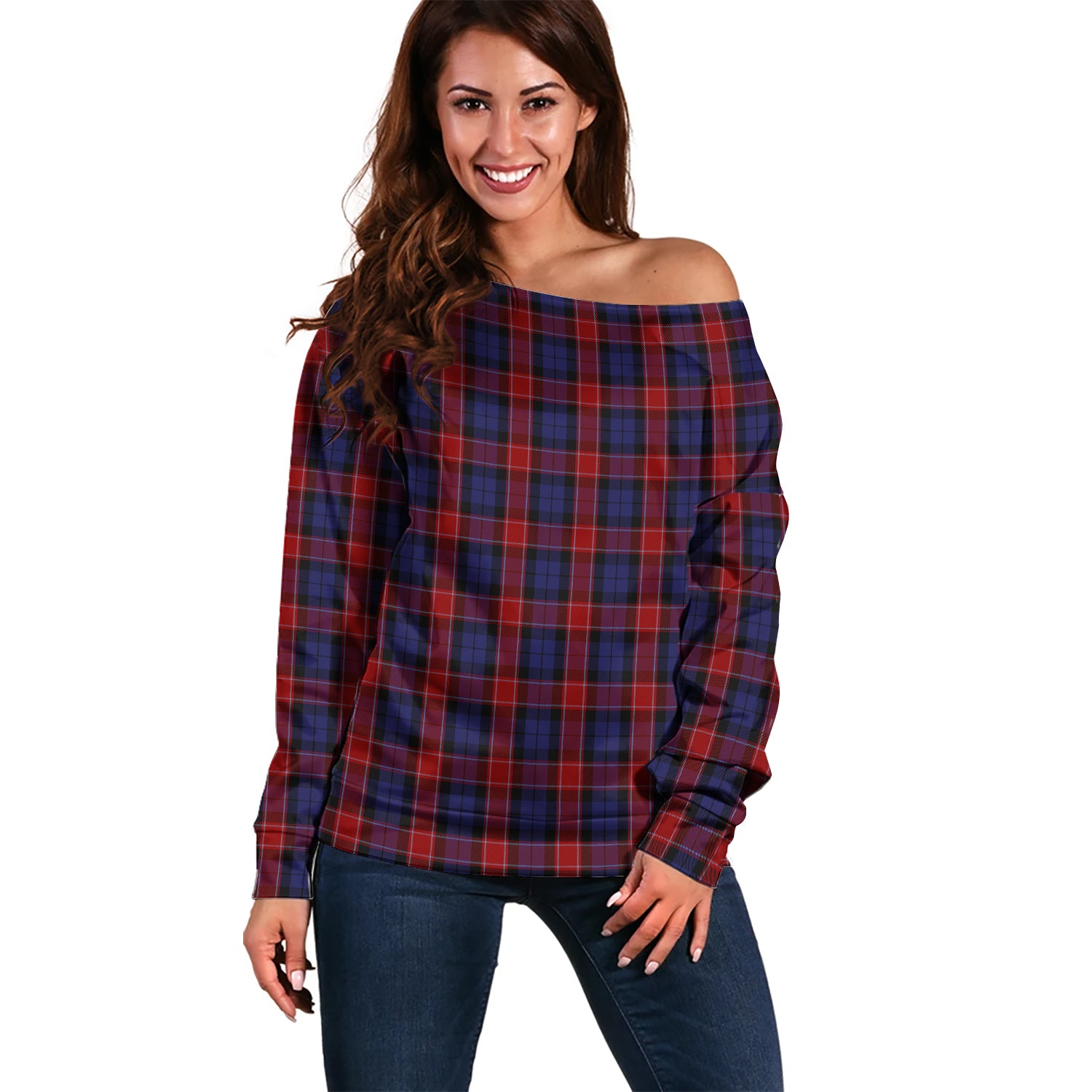 Graham of Menteith Red Tartan Off Shoulder Women Sweater Women - Tartanvibesclothing