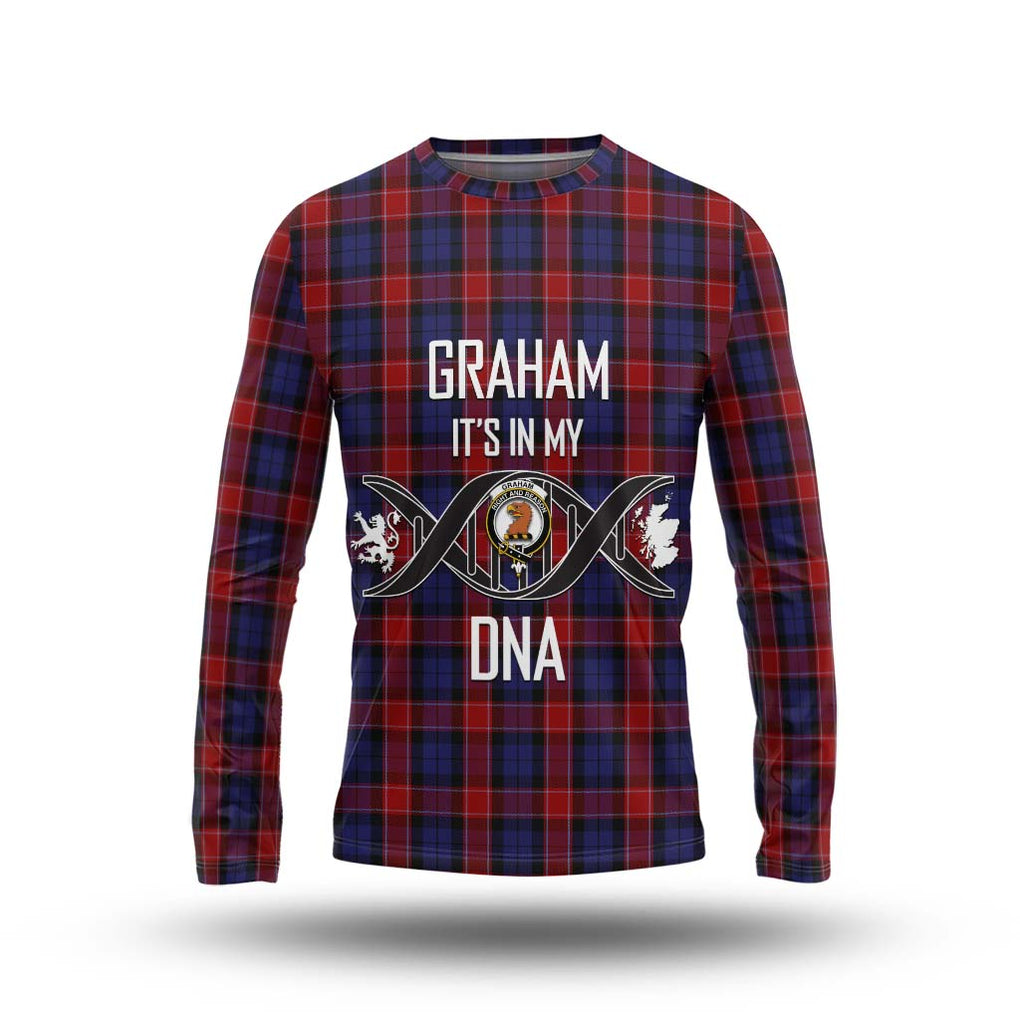 Graham of Menteith Red Tartan Long Sleeve T-Shirt with Family Crest DNA In Me Style Unisex - Tartanvibesclothing Shop