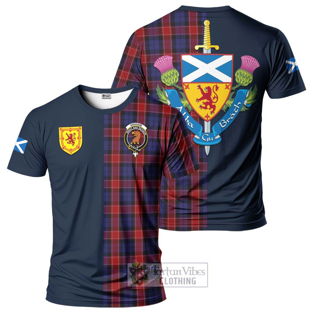 Tartan Vibes Clothing Graham of Menteith Red Tartan T-Shirt Alba with Scottish Lion Royal Arm Half Style