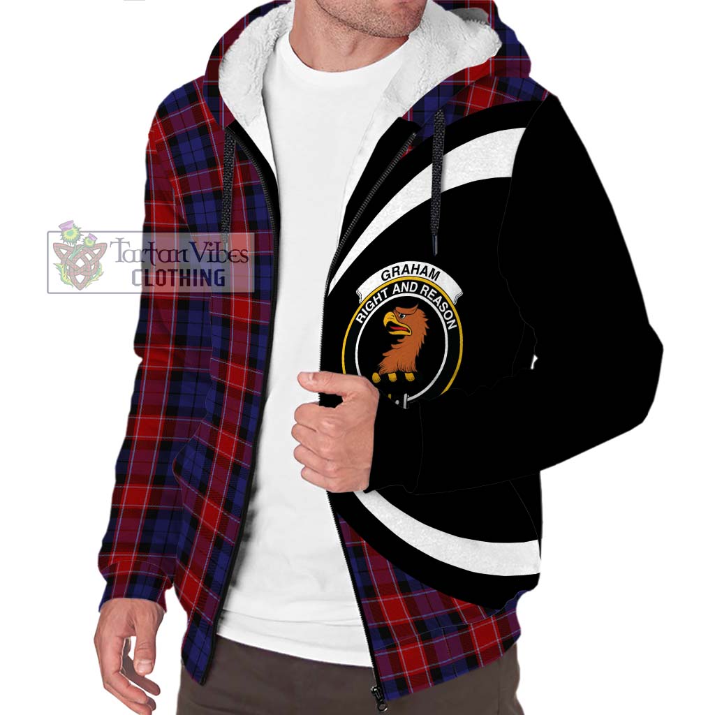 Graham of Menteith Red Tartan Sherpa Hoodie with Family Crest Circle Style Unisex S - Tartan Vibes Clothing