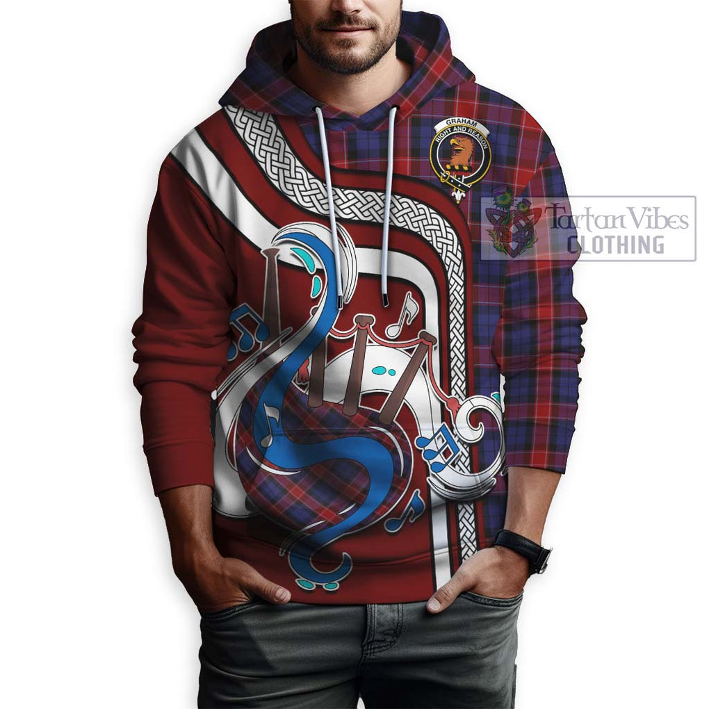 Graham of Menteith Red Tartan Hoodie with Epic Bagpipe Style Zip Hoodie - Tartanvibesclothing Shop