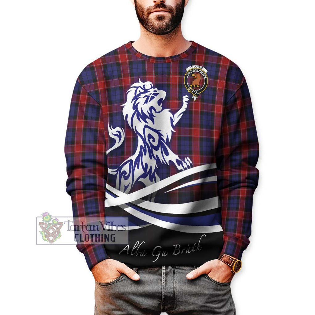 Graham of Menteith Red Tartan Sweatshirt with Alba Gu Brath Regal Lion Emblem Unisex - Tartanvibesclothing Shop