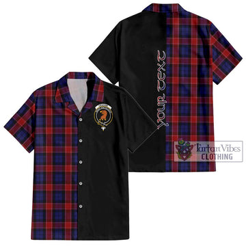 Graham of Menteith Red Tartan Short Sleeve Button Shirt with Family Crest and Half Of Me Style