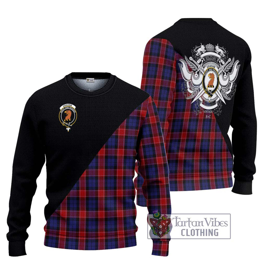 Graham of Menteith Red Tartan Knitted Sweater with Family Crest and Military Logo Style Unisex - Tartanvibesclothing Shop