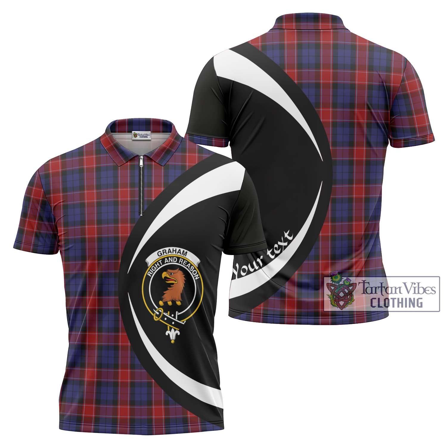 Tartan Vibes Clothing Graham of Menteith Red Tartan Zipper Polo Shirt with Family Crest Circle Style