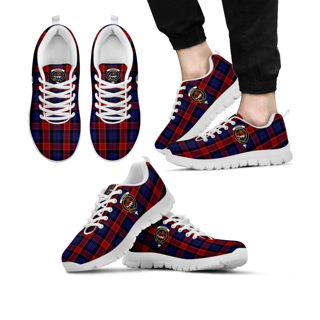 Graham of Menteith Red Tartan Sneakers with Family Crest Kid's Sneakers - Tartan Vibes Clothing