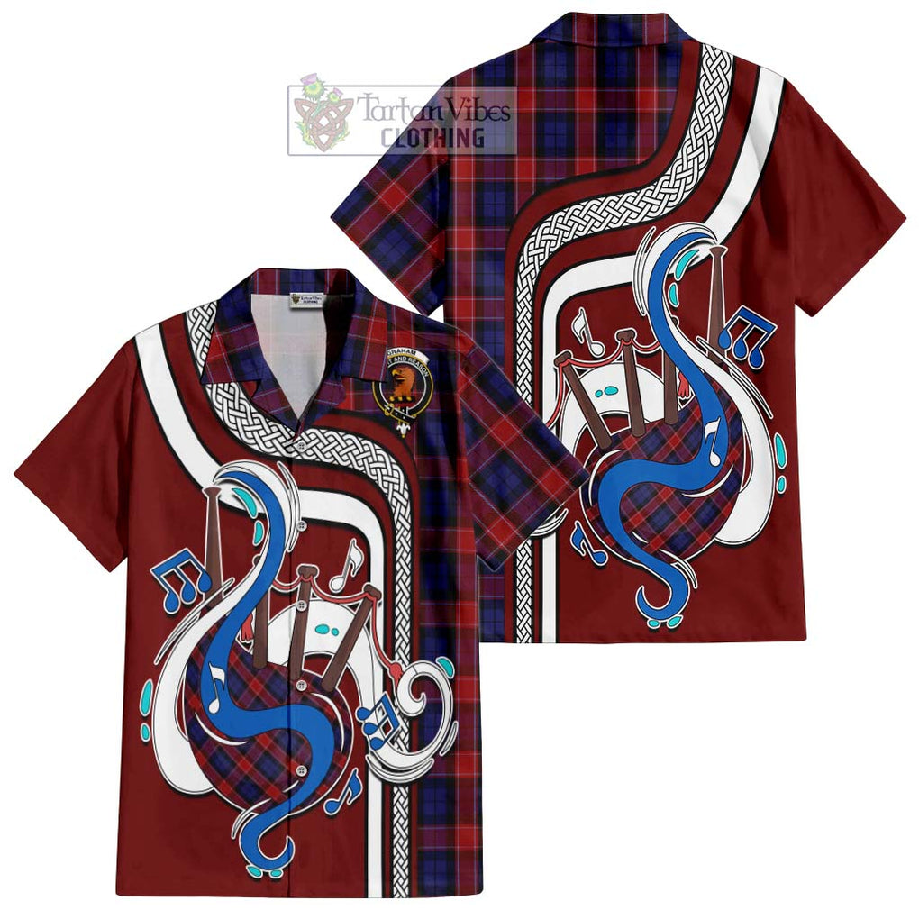 Graham of Menteith Red Tartan Short Sleeve Button Shirt with Epic Bagpipe Style Kid - Tartanvibesclothing Shop