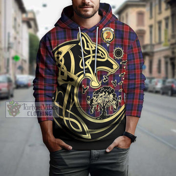 Graham of Menteith Red Tartan Hoodie with Family Crest Celtic Wolf Style