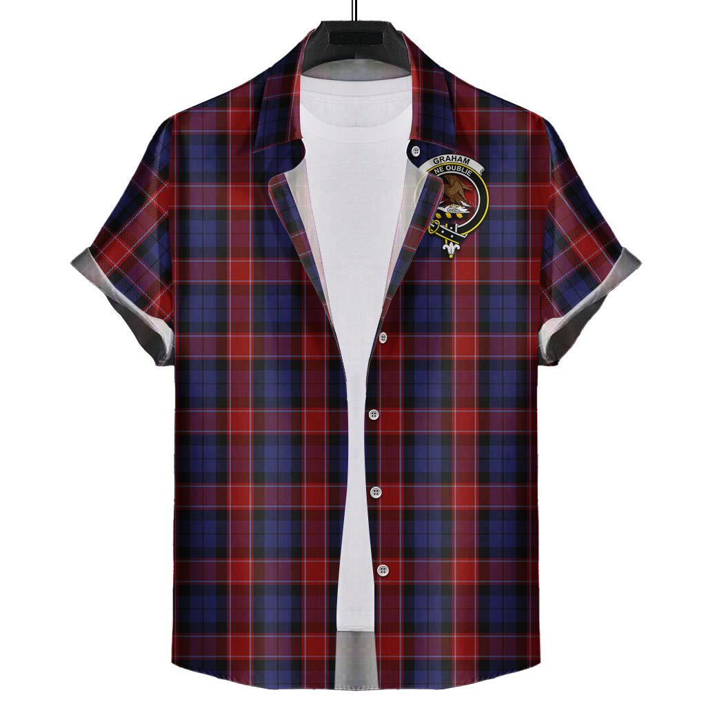 graham-of-menteith-red-tartan-short-sleeve-button-down-shirt-with-family-crest