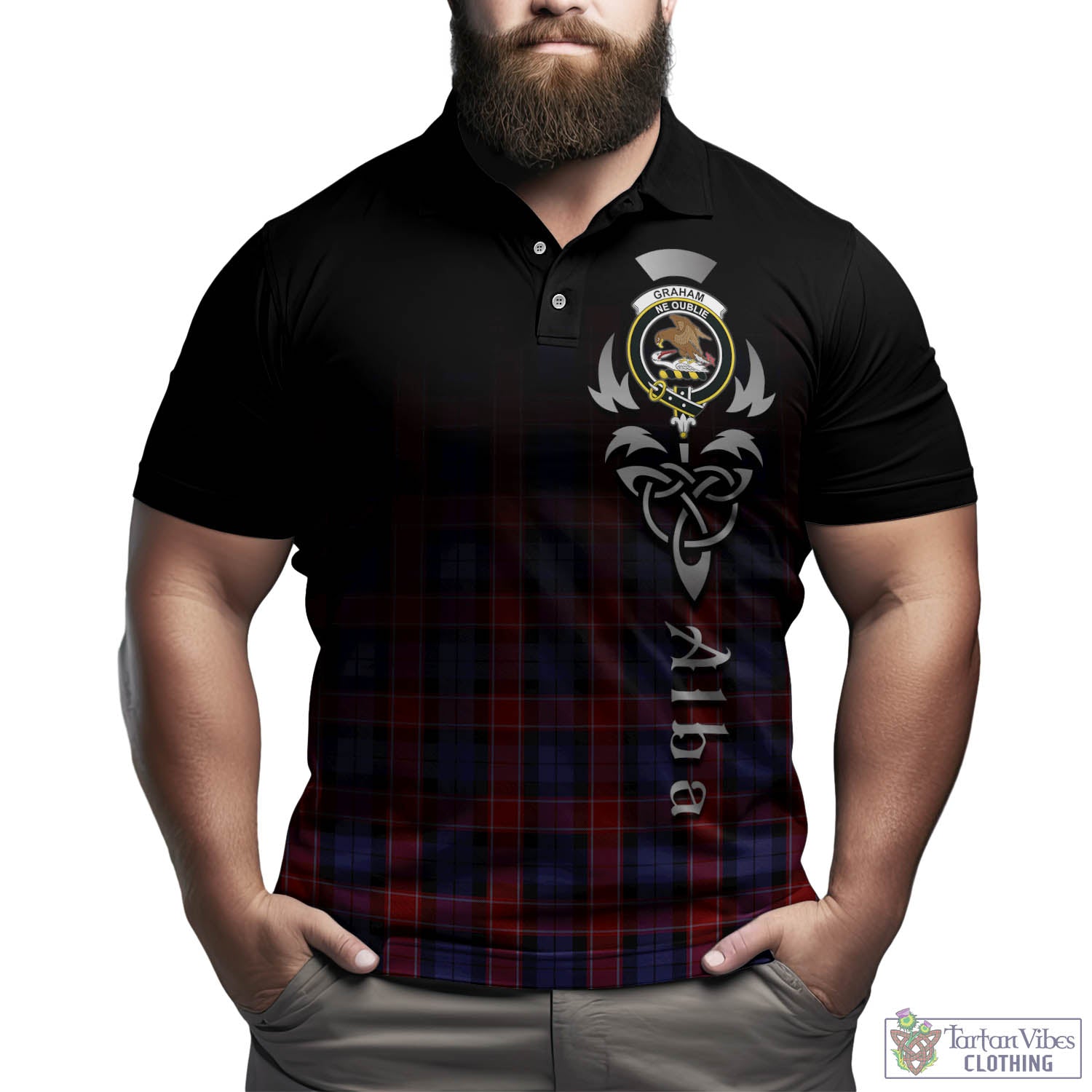 Tartan Vibes Clothing Graham of Menteith Red Tartan Polo Shirt Featuring Alba Gu Brath Family Crest Celtic Inspired