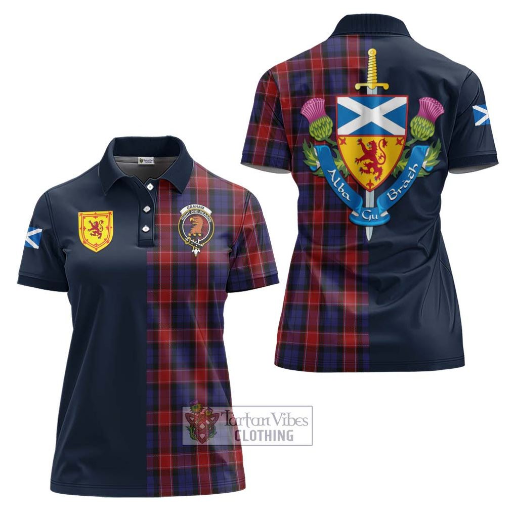 Tartan Vibes Clothing Graham of Menteith Red Tartan Women's Polo Shirt with Scottish Lion Royal Arm Half Style