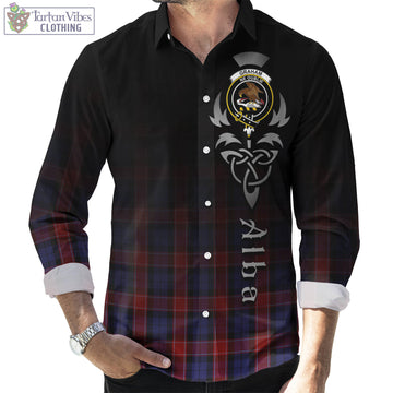 Graham of Menteith Red Tartan Long Sleeve Button Up Featuring Alba Gu Brath Family Crest Celtic Inspired