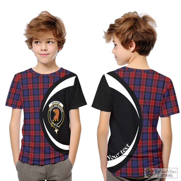 Graham of Menteith Red Tartan Kid T-Shirt with Family Crest Circle Style