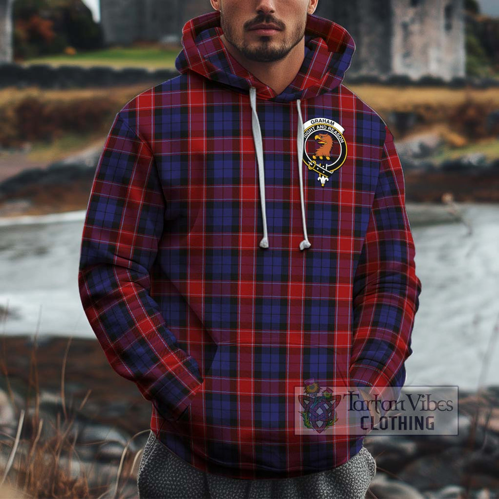 Graham of Menteith Red Tartan Cotton Hoodie with Family Crest Pullover Hoodie XS - Tartan Vibes Clothing