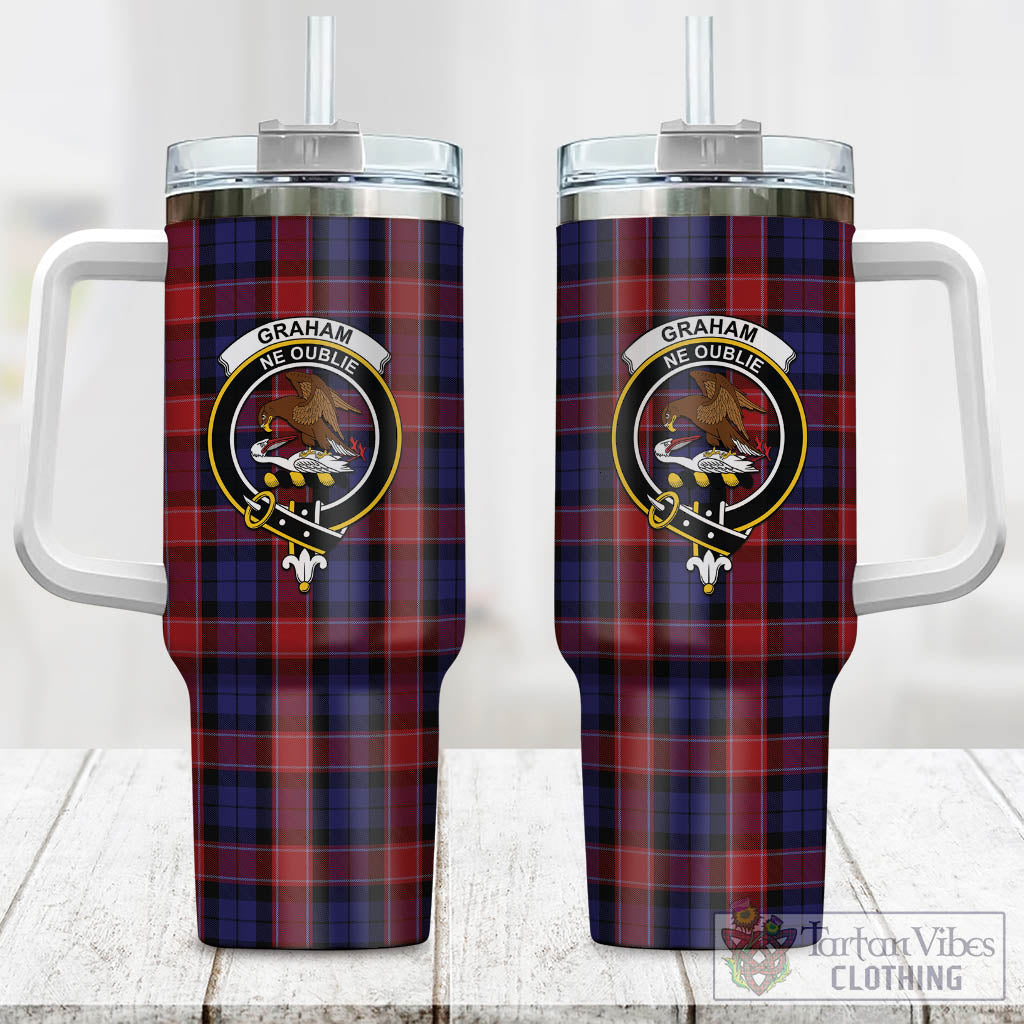 Tartan Vibes Clothing Graham of Menteith Red Tartan and Family Crest Tumbler with Handle