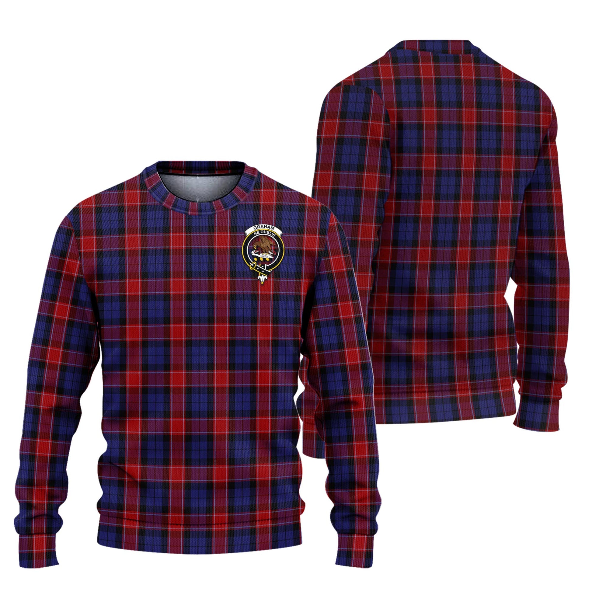 Graham of Menteith Red Tartan Knitted Sweater with Family Crest Unisex - Tartanvibesclothing