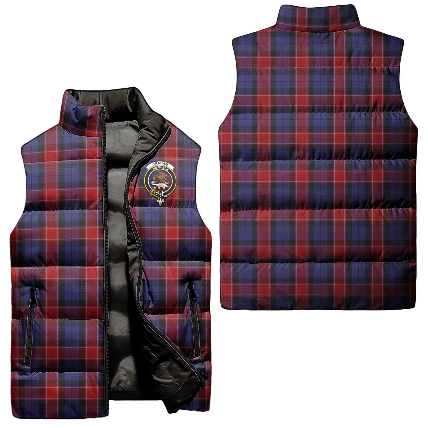 Graham of Menteith Red Tartan Sleeveless Puffer Jacket with Family Crest Unisex - Tartanvibesclothing