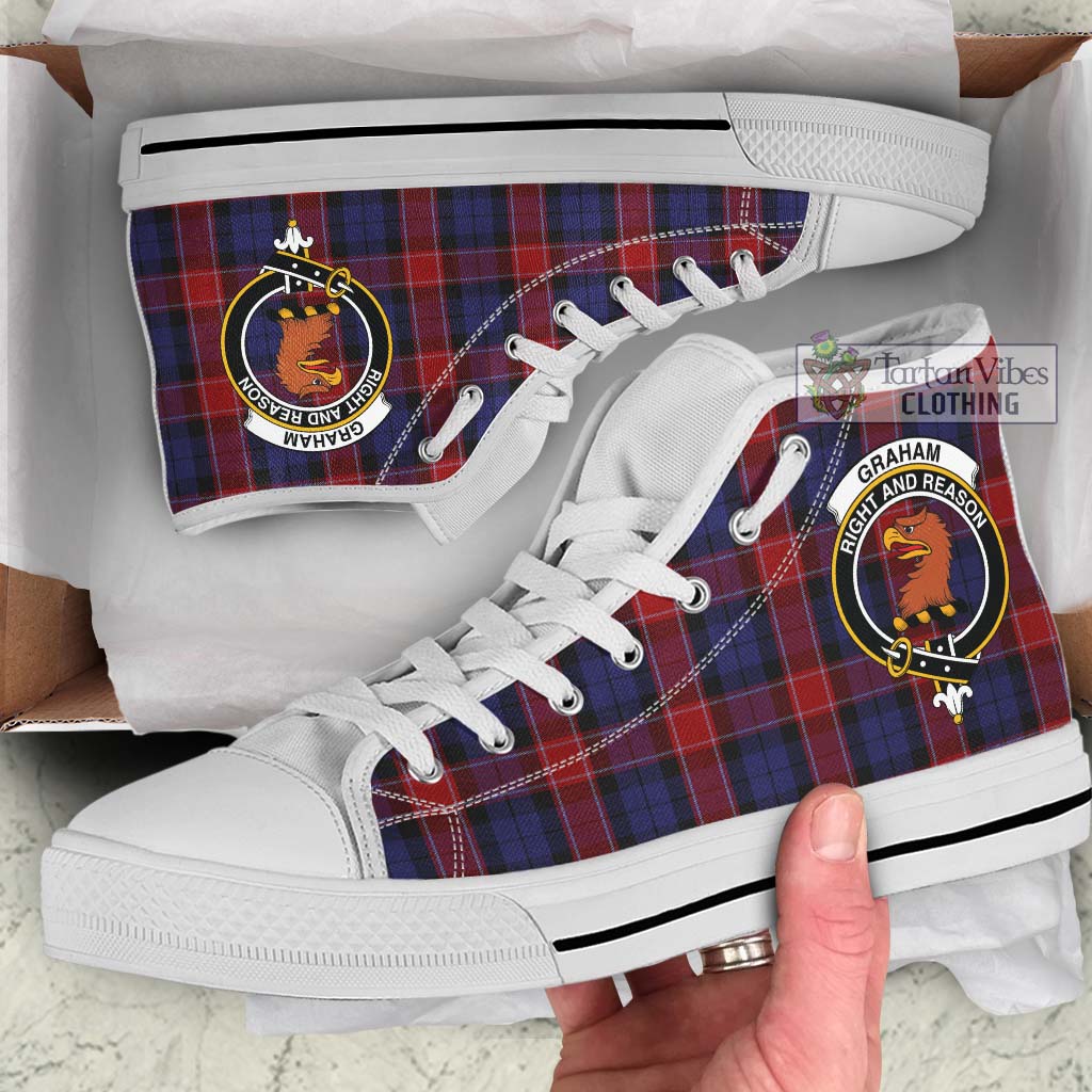 Tartan Vibes Clothing Graham of Menteith Red Tartan High Top Shoes with Family Crest