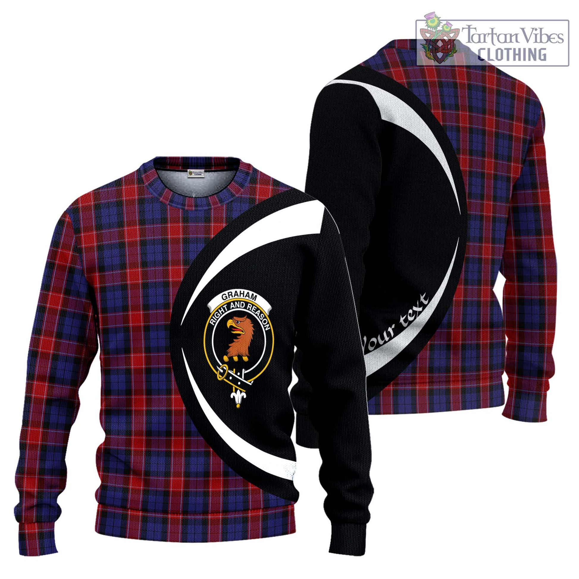 Graham of Menteith Red Tartan Ugly Sweater with Family Crest Circle Style Unisex - Tartan Vibes Clothing